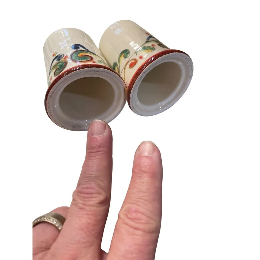 Sur La Table Italian Handmade floral ceramic bowl creamer sugar salt pepper set